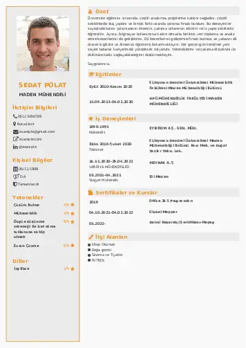 Maden Mühendisi Cv Örnekleri cv indir